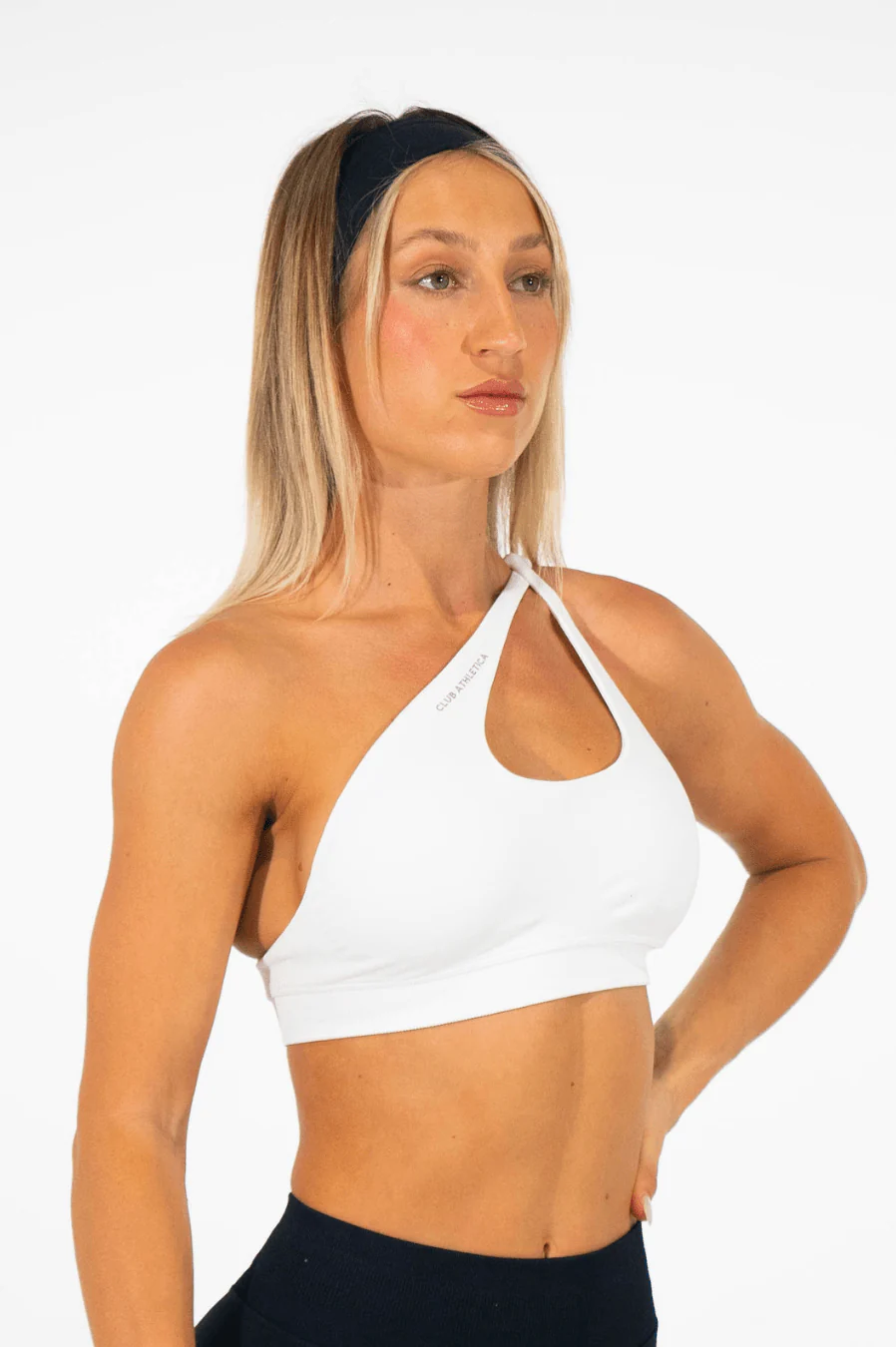 Club Athletica Flex Asymmetric Sports Bra White - Image 3