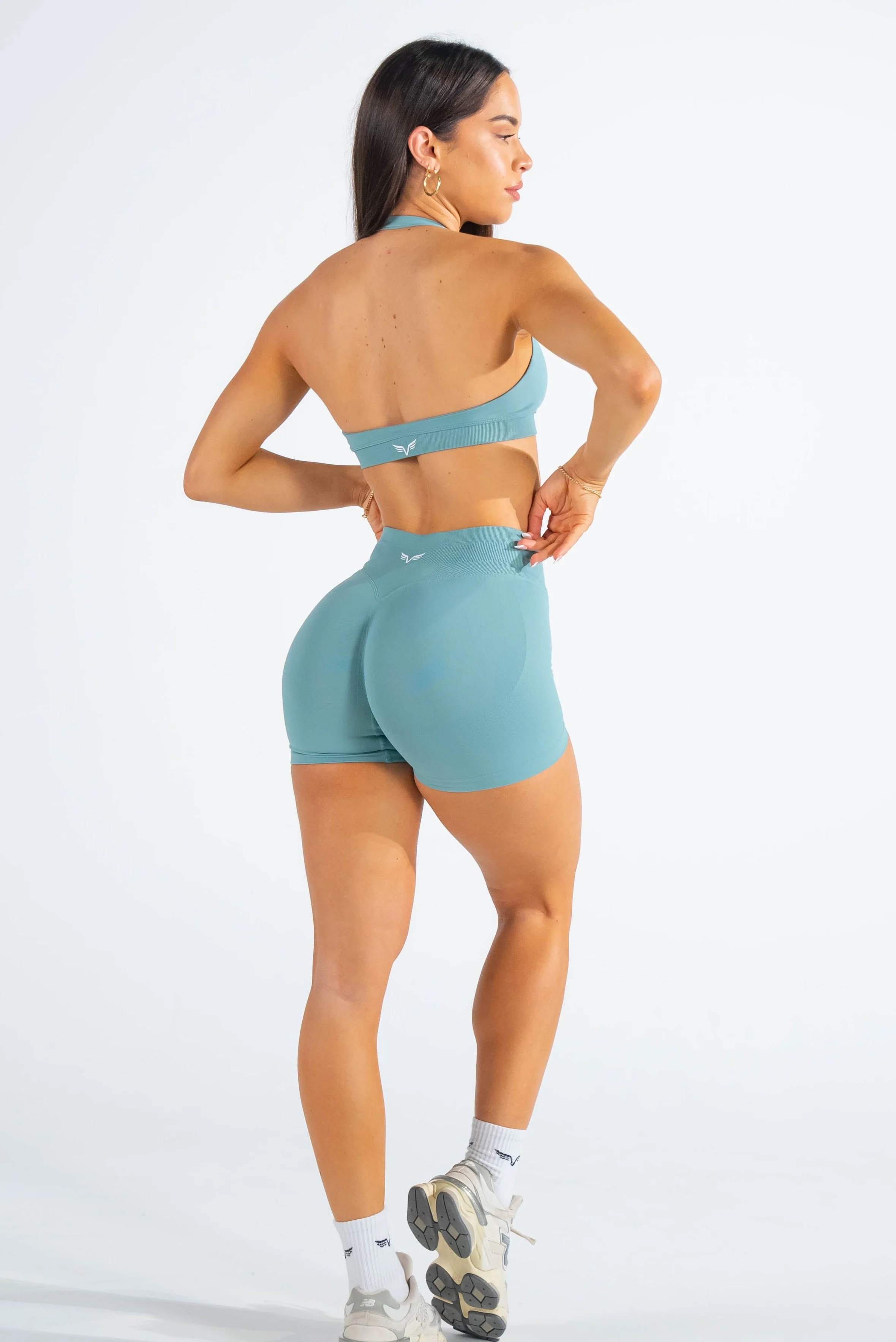 Club Athletica Flex Seamless Halter Sports Bra Slate Green - Image 5