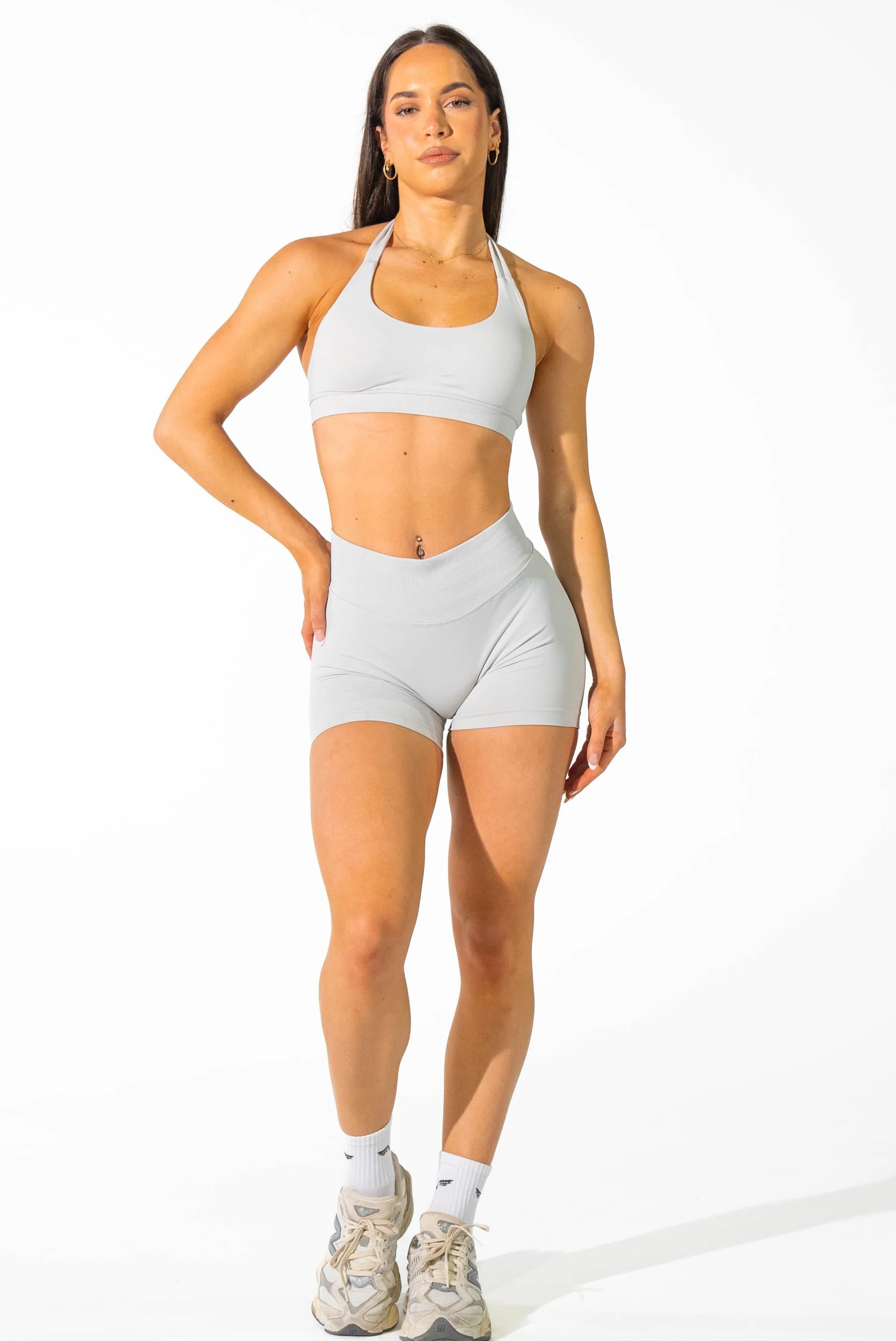 Club Athletica Flex Seamless Halter Sports Bra Cloud Grey - Image 3