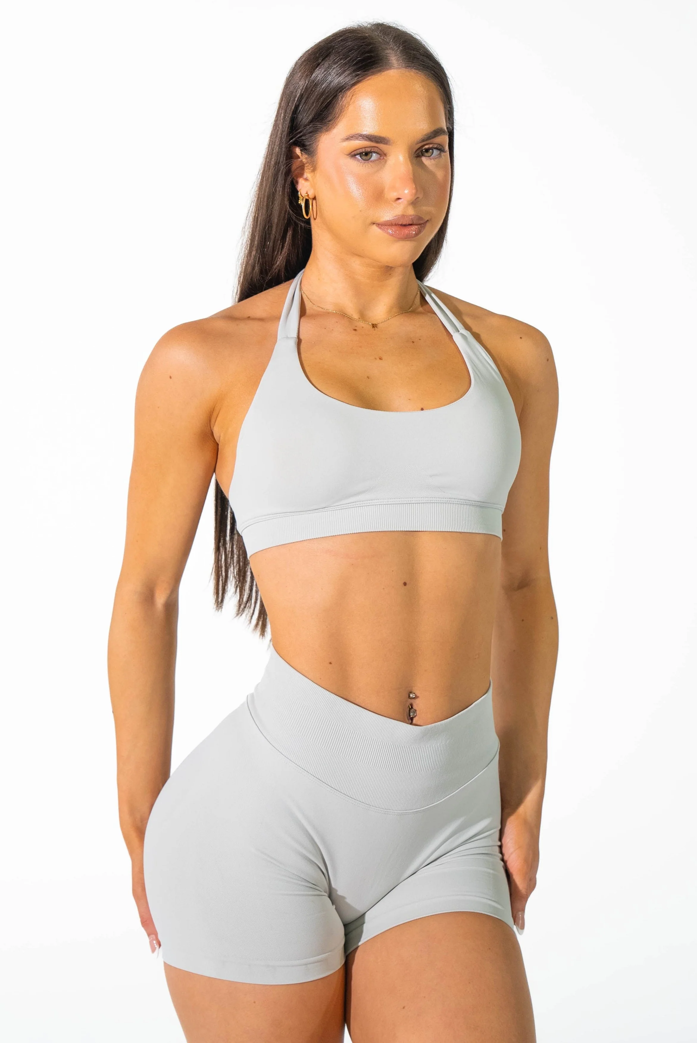 Club Athletica Flex Seamless Halter Sports Bra Cloud Grey - Image 5