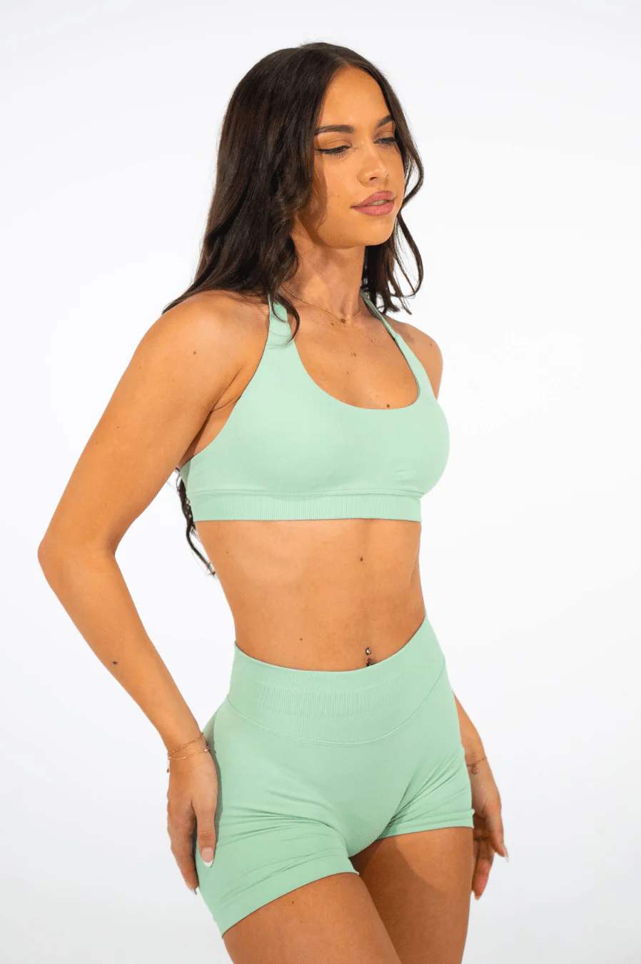 Club Athletica Flex Seamless Halter Sports Bra Light Green - Image 3