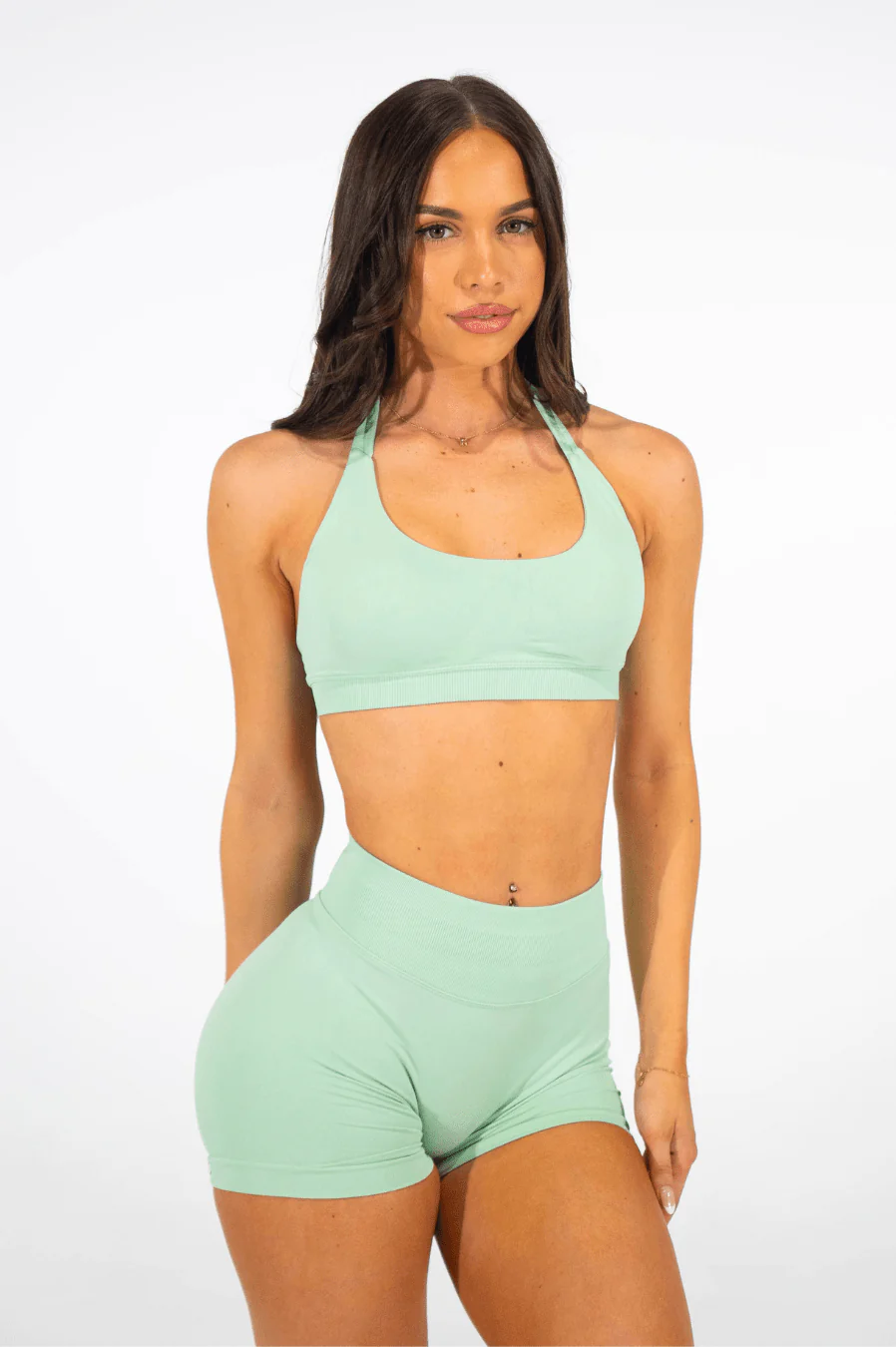 Club Athletica Flex Seamless Halter Sports Bra Light Green - Image 4