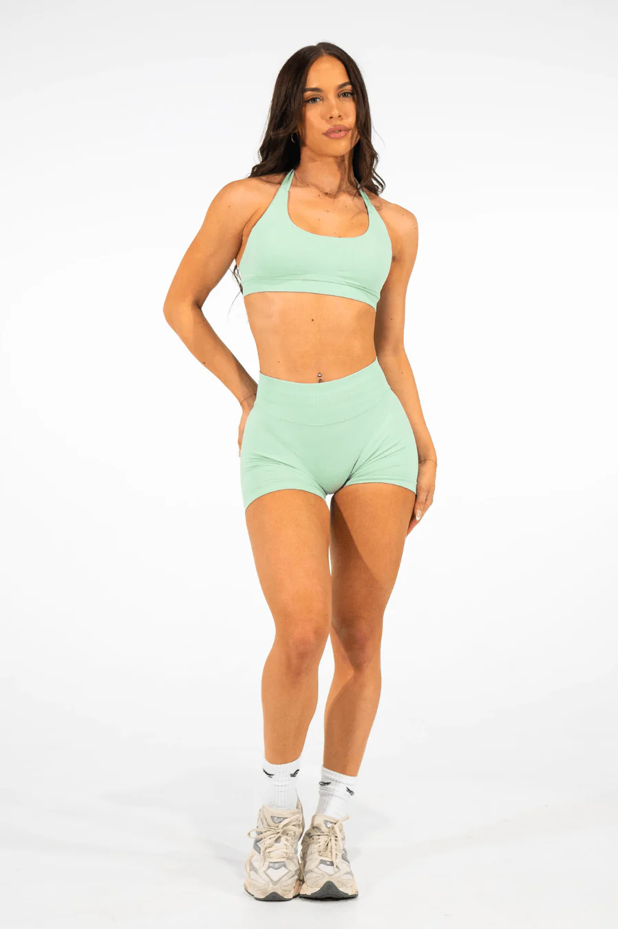 Club Athletica Flex Seamless Halter Sports Bra Light Green - Image 6