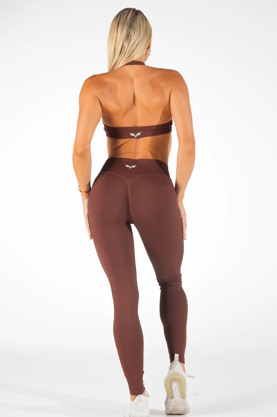 Club Athletica Flex Seamless Halter Sports Bra Cocoa Brown - Image 5