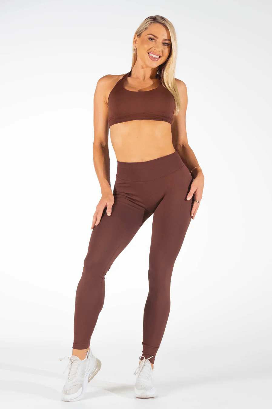 Club Athletica Flex Seamless Halter Sports Bra Cocoa Brown - Image 6
