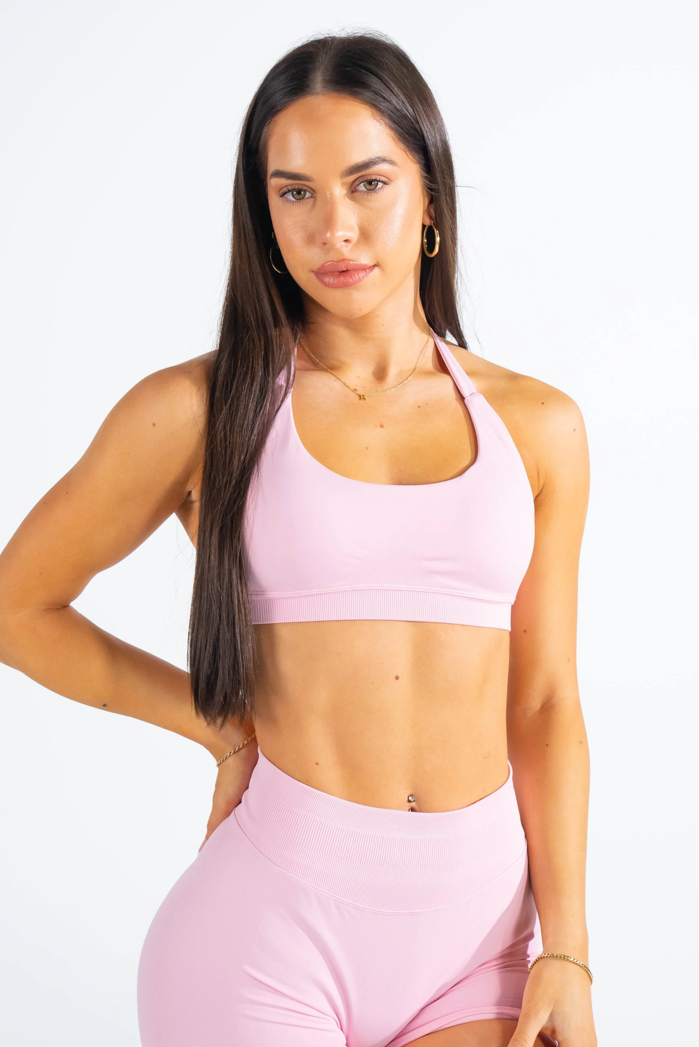 Club Athletica Flex Seamless Halter Sports Bra Light Pink - Image 4