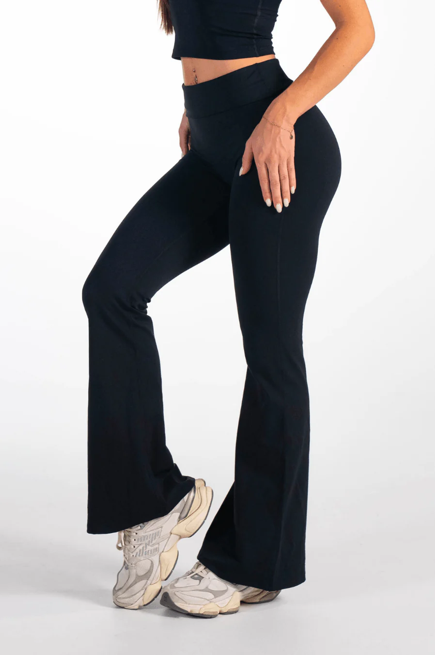 Classy Fold-Over Waistband Flare Leggings - Image 3