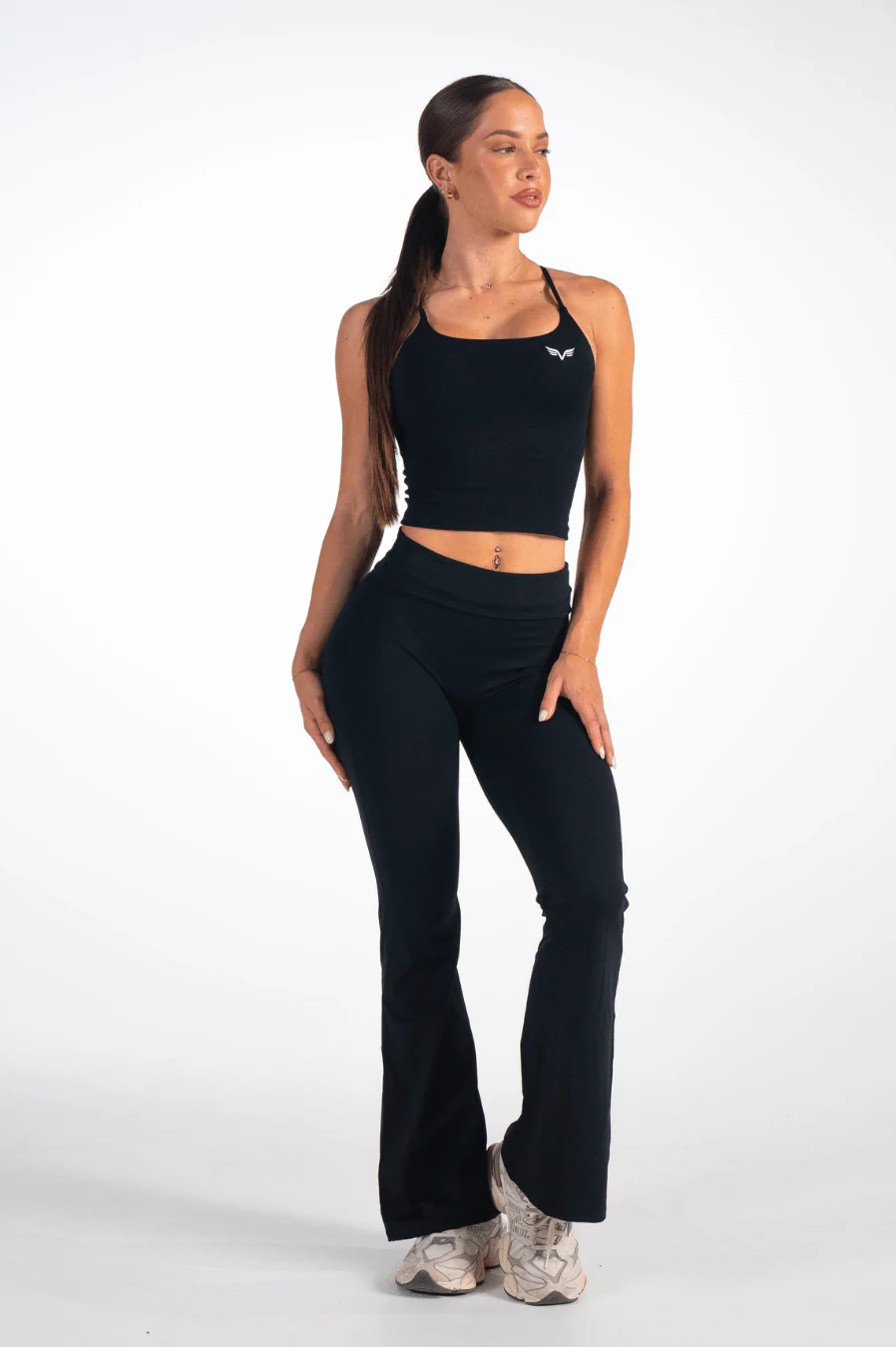 Classy Fold-Over Waistband Flare Leggings - Image 5
